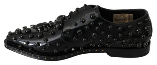 Dolce &amp; Gabbana Elegant Black Crystal Leather Dress Shoes