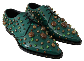 Dolce &amp; Gabbana Emerald Leather Dress Shoes with Crystal Accents