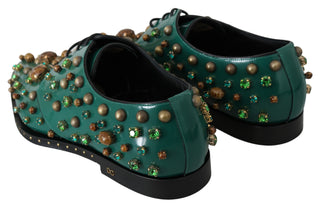 Dolce &amp; Gabbana Emerald Leather Dress Shoes with Crystal Accents