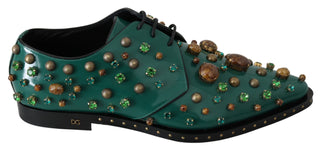 Dolce &amp; Gabbana Emerald Leather Dress Shoes with Crystal Accents