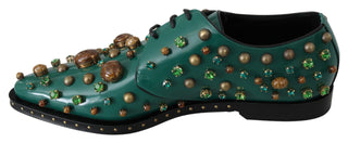 Dolce &amp; Gabbana Emerald Leather Dress Shoes with Crystal Accents