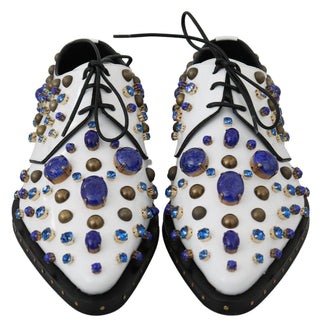 Dolce &amp; Gabbana Elegant White Leather Dress Shoes With Crystals