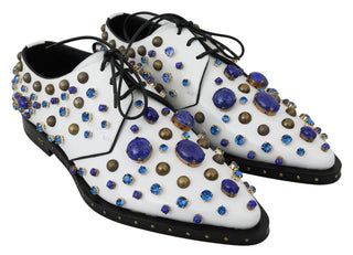 Dolce &amp; Gabbana Elegant White Leather Dress Shoes With Crystals