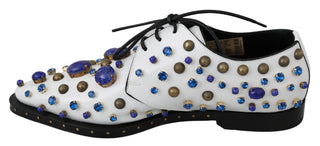 Dolce &amp; Gabbana Elegant White Leather Dress Shoes With Crystals