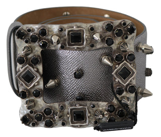 Dolce &amp; Gabbana Stunning Silver Leather Crystal-Studded Belt