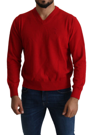 Billionaire Italian Couture Iconic Embroidered Red Wool Sweater