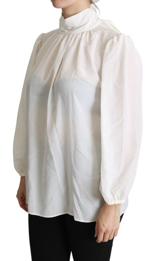 Dolce & Gabbana Elegant White Silk Pussy Bow Blouse