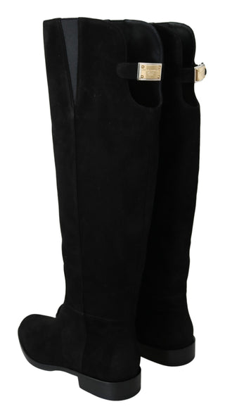 Dolce &amp; Gabbana Elegant Black Suede Knee High Boots