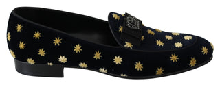 Dolce &amp; Gabbana Elegant Velvet Crown Embroidery Loafers