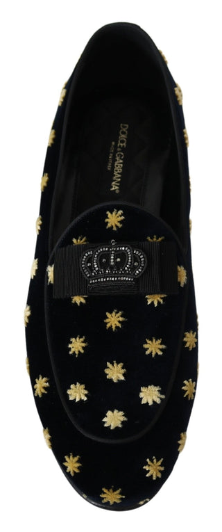 Dolce &amp; Gabbana Elegant Velvet Crown Embroidery Loafers