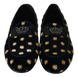 Dolce &amp; Gabbana Elegant Velvet Crown Embroidery Loafers