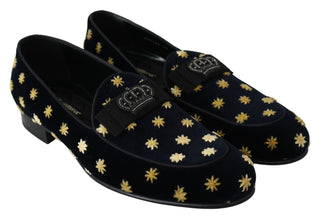 Dolce &amp; Gabbana Elegant Velvet Crown Embroidery Loafers