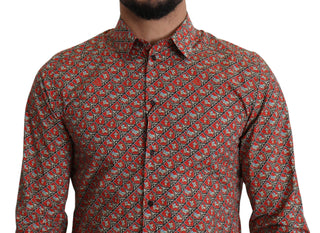 Dolce &amp; Gabbana Elegant Red Martini Fit Cotton Shirt