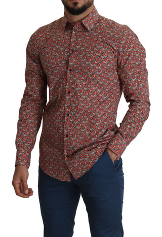 Dolce &amp; Gabbana Elegant Red Martini Fit Cotton Shirt