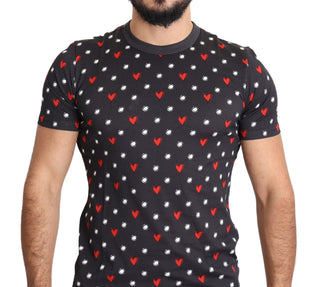 Dolce &amp; Gabbana Chic Gray Cotton T-Shirt with Heart Prints