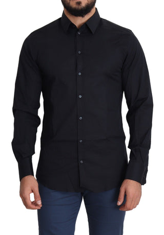 Dolce &amp; Gabbana Sleek Black Slim Fit Cotton Stretch Dress Shirt