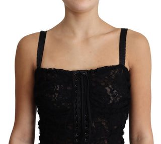 Dolce &amp; Gabbana Elegant Black Lace Bustier Mini Dress