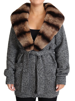 Dolce &amp; Gabbana Elegant Cashmere Cardigan with Rabbit Fur Collar