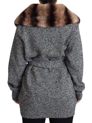 Dolce &amp; Gabbana Elegant Cashmere Cardigan with Rabbit Fur Collar