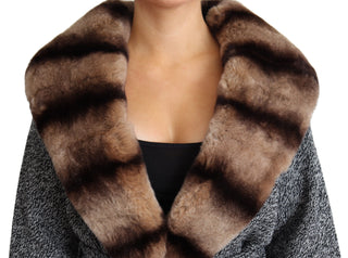 Dolce &amp; Gabbana Elegant Cashmere Cardigan with Rabbit Fur Collar