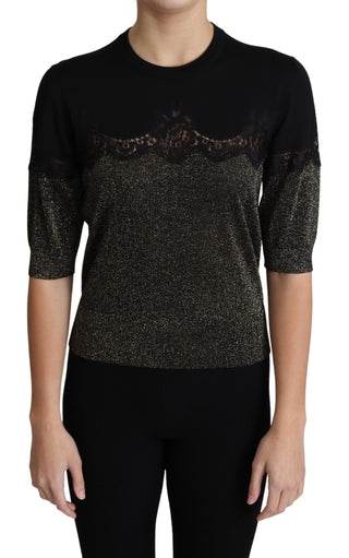 Dolce &amp; Gabbana Elegant Lurex Threaded Jersey Lace Blouse