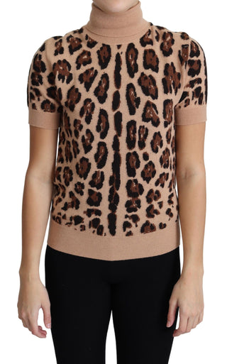 Dolce &amp; Gabbana Elegant Leopard Print Wool Turtleneck Top