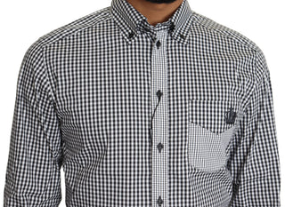 Dolce &amp; Gabbana Elegant Black &amp; White Checkered Gold Casual Shirt