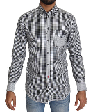 Dolce &amp; Gabbana Elegant Black &amp; White Checkered Gold Casual Shirt