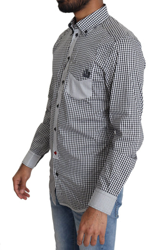 Dolce &amp; Gabbana Elegant Black &amp; White Checkered Gold Casual Shirt