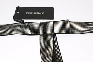 Dolce &amp; Gabbana Black Silk Crystal Bow Waist Belt Elegance