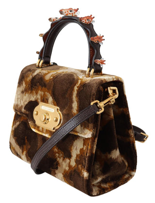 Dolce &amp; Gabbana Elegant Giraffe Pattern Welcome Bag with Gold Accents