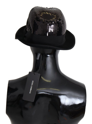 Dolce &amp; Gabbana Elegant Black Sequin Fedora Hat