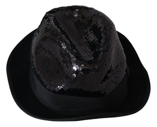 Dolce &amp; Gabbana Elegant Black Sequin Fedora Hat