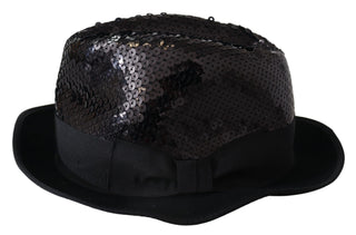 Dolce &amp; Gabbana Elegant Black Sequin Fedora Hat