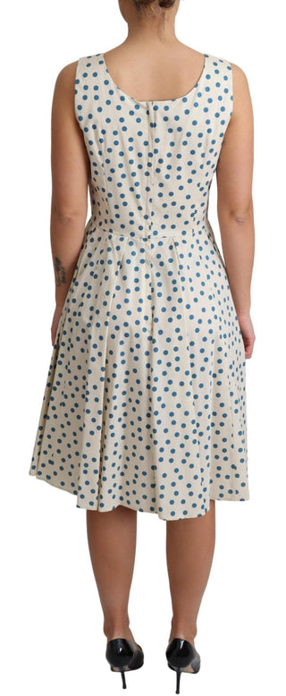 Dolce &amp; Gabbana Elegant Beige Polka Dot A-Line Sleeveless Dress