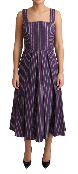 Dolce &amp; Gabbana Elegant Sleeveless A-Line Purple Stripe Dress