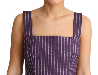 Dolce &amp; Gabbana Elegant Sleeveless A-Line Purple Stripe Dress