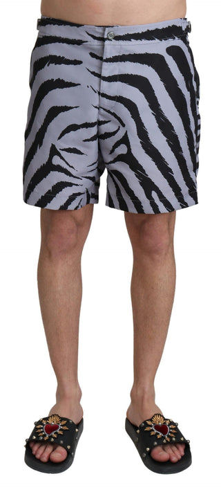 Dolce &amp; Gabbana Elegant Gray Zebra Print Swim Trunks