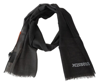 Missoni Elegant Black Wool Scarf with Embroidered Logo