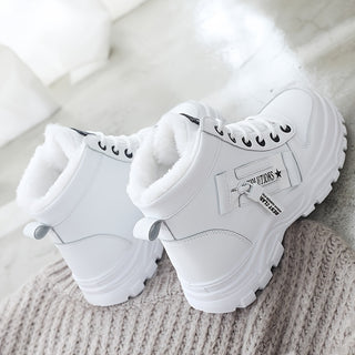 Women's Winter Casual Sporty Plush Lined Warm High Top Thick Sole Lace Up Shoes 