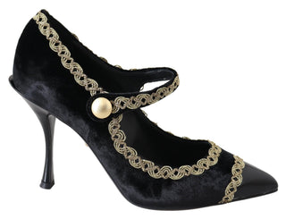 Dolce &amp; Gabbana Elegant Velvet Patent Embroidered Pumps