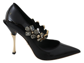 Dolce &amp; Gabbana Elegant Black Leather Crystal Pumps