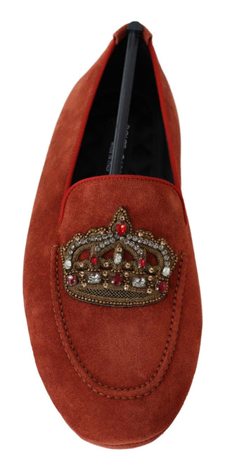 Dolce &amp; Gabbana Opulent Orange Leather Loafers with Gold Embroidery