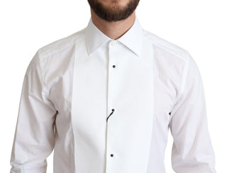 Dolce &amp; Gabbana Elegant White Cotton Bib Dress Shirt