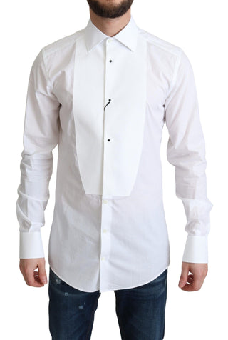 Dolce &amp; Gabbana Elegant White Cotton Bib Dress Shirt