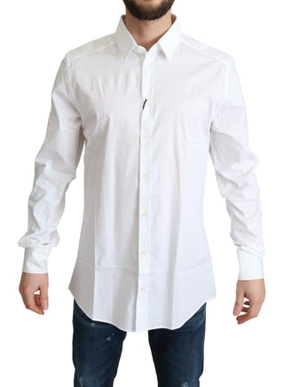 Dolce &amp; Gabbana Elegant White Cotton Stretch Dress Shirt