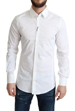 Dolce &amp; Gabbana Elegant White Cotton Stretch Dress Shirt