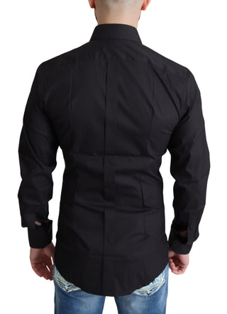 Dolce &amp; Gabbana Elegant Black Gold Slim Fit Dress Shirt