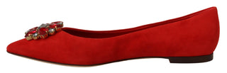 Dolce &amp; Gabbana Crystal Embellished Red Suede Flats