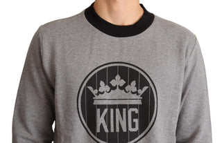 Dolce &amp; Gabbana Elegant Gray Crown Motif Crewneck Sweater